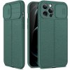 Kožený kryt LITCHI na iPhone 13 Mini - Tmavozelená