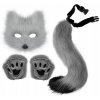 COSPLAY SÚPRAVA FURRY MASKA + CHVOST + LABKY RUKAVICE VLK LÍŠKA