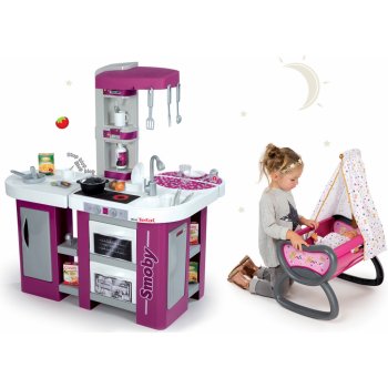 Smoby Set kuchynka Tefal Studio XL so zvukom kolíska s baldachýnom a bábika Baby Nurse Zlatá edícia