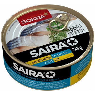 Sokra Saira sardinky vo vlastnej šťave s prídavkom oleja 240g