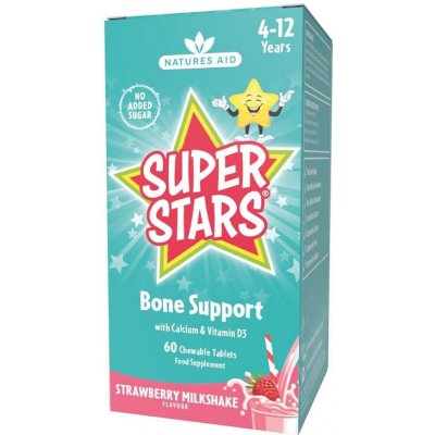 Natures Aid Super Stars Bone Support Strawberry Milkshake Flavor 60 Žuvacia tableta