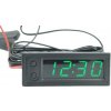 Teplomer, hodiny, voltmeter panelový 3v1, 12V, zelený, 1 tepl. čidlo
