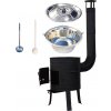 Perfect Home kotlík na guláš nerez 1,2 mm 10 l INOX, pokrievka nerez 37 cm INOX, Perfect Home žiaruvzdorná kotlina 33 cm PLUS 700, vareška 50 cm SMREK, naberačka antikor INOX