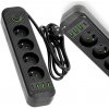 Sieťový predlžovací kábel 4x uzemnená zásuvka USB Power Strip On/Off Switch 1,5 m Black Connecto Kobi