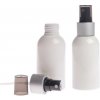 Plastová fľaša biela, s čiernym rozprašovačom, strieborná matná obruč, 150 ml