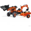 FALK Šľapací Traktor Bager Kubota Class Arion 410 s čelným nakladačom a vlečkou, červený