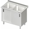 STALGAST Stôl s dvojkomorovým drezom, posuvné dvere 1000x600x850 mm | STALGAST, 980896100