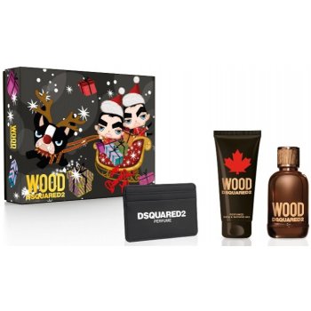 Dsquared2 Wood Men EDT 100 ml + sprchový gél 100 ml + pouzdro na karty darčeková sada