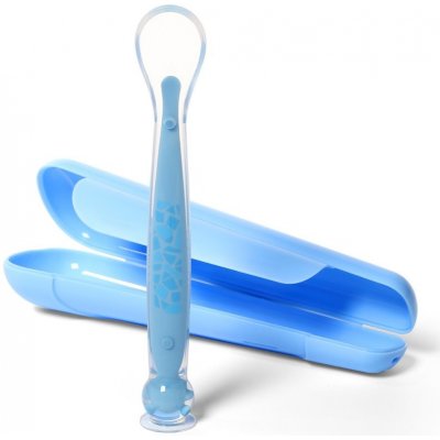 BabyOno Be Active Suction Baby Spoon lyžička + obal Blue 6 m+ 1 ks
