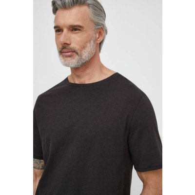 Tričko s prímesou ľanu Tommy Hilfiger čierna farba, jednofarebný, UM0UM03226 XXL