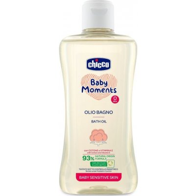 Chicco Olej do kúpeľa s bavlnou a vitamínom E Baby Moments Sensitive 93 % prírodných zložiek 200 ml
