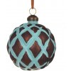 Závesná vianočná sklenená guľa v modrom farebnom prevedení v retro štýle 8 cm 38602