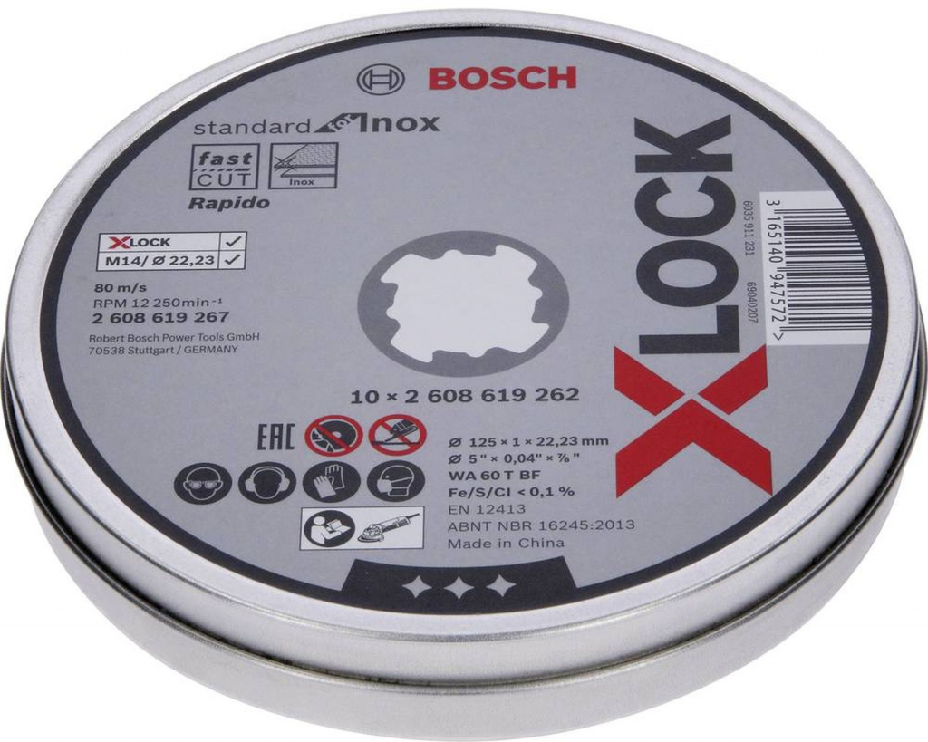 BOSCH X-LOCK Standard for Inox Plochý rezný kotúč,, 125 × 1 × 22,23 mm, 10ks 2608619267
