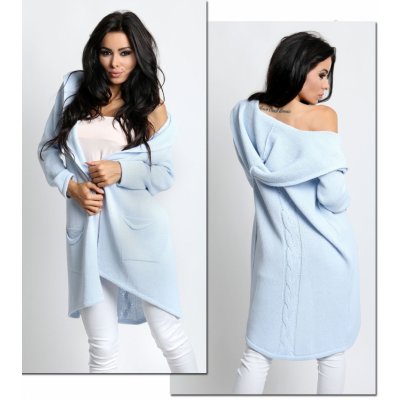 Fashionweek Maxi dlhý farebný sveter, cardigan, blazer s kapucňu/3681 Farba: jasne modrá, Veľkosť: Universal