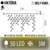 Viktória spojovateľná led svetelná záclona vonkajšia flash - 50led - 3m teplá biela / flash prebliknutie teplá biela - biely kábel