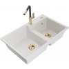 MEXEN/S MEXEN/S - Tomas granitový drez 2-bowl vrátane batérie Flora, biela 6516-20-670401-57-G