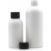 Plastová fľaša biela s čiernym vrúbkovaným vrchnákom, 150 ml