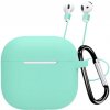 AppleKing silikónové puzdro s karabínou a šnúrkou pre AirPods 4 - tyrkysové - možnosť vrátiť tovar ZADARMO do 30tich dní