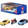 Siku Super set 2 sportovní aut a motorka