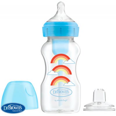 Dr.Browns dojčenská antikoliková fľaša Options+ Wide-Neck 2v1 modrá s náustkom WB91605 270ml