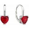 Strieborné náušnice visiace so zirkónmi červené srdiečko 11409.3 Siam