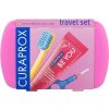 Curaprox Travel Set zubná kefka + CPS medzizubné kefky 2 ks + zubná pasta 10 ml darčeková sada, ružový