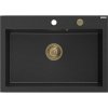 Mexen Elix, 1-korový granitový drez 700 x 500 mm, čierna/strieborná metalíza, zlatý sifón, 6526701005-73-G