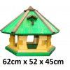 MKSTOR Drevené kŕmitko pre vtáky 62cmx52x45cm, vtáčia búdka, zelená