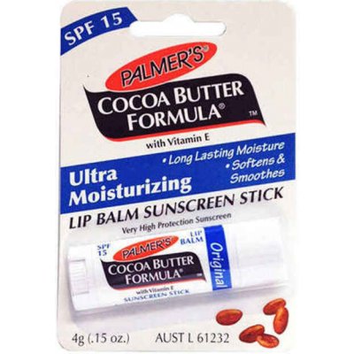 Palmer's Face & Lip Cocoa Butter Formula hydratačný balzam na pery SPF15 Original Cocoa Butter Long Lasting Moisture Protecting Soothing with Vitamin E 4 g