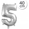 FUN RAG 4Silver-202579 Mini fóliový balón číslo 5 strieborný 40 cm, 1 ks