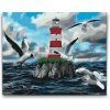 Vymalujsisam.sk Maľovanie podľa čísiel - Bielo-červený maják a čajky Veľkosť: 40x50cm, Rám: Bez rámu, iba zrolované plátno