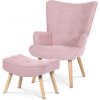 Kreslo ušiak s podnožkou, poťah ružová látka, drevené nohy, masív kaučukovník AK-302 PINK2