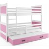 BMS Group Poschodová posteľ s prístelkou RICO 3 190x90 Biela - Ružová