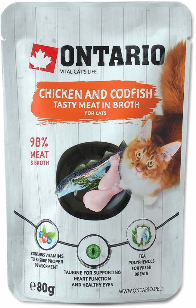 ONTARIO Cat Chicken and Codfish in Broth 80 g od 1,04 € - Heureka.sk