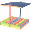 Pieskovisko so strieškou a lavičkami PIESTRA5- zatváracie 150cm Farba striešky: Modrá, Farba pieskoviska: Viacfarebná