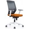 Kancelárska stolička Rocada 908W-5, oranžový látkový sedák, čierne sieťované operadlo, biela konštrukcia, nastaviteľné podrúčky a bedrová opierka