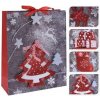Vianočná darčeková taška, 26x32x10cm, veľkosť L, sivá s 3D stromčekom