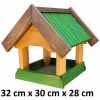 MKSTOR Drevené kŕmitko pre vtáky 32cmx30cmx28cm, vtáčia búdka + stojan, zelená