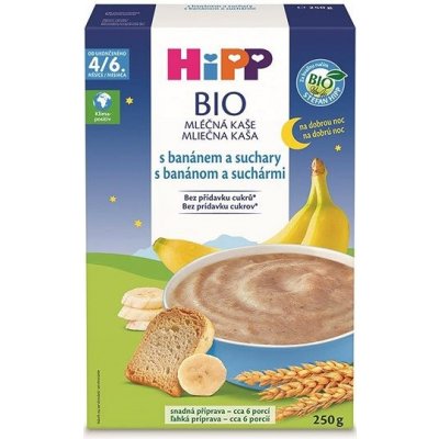 HiPP BIO Mliečna kaša na dobrú noc s banánom a suchármi 250 g