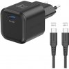Swissten sieťový adaptér GaN 1× USB-C 35 W Power Delivery + dátový kábel USB-C/USB-C 1,2 m čierny 22070230