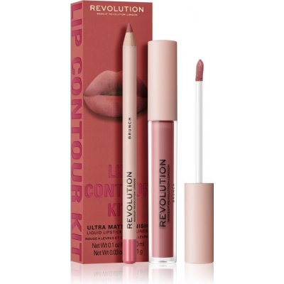 Makeup Revolution Lip Contour Kit Brunch dlhotrvajúci matný tekutý rúž 3 ml + Brunch ceruzka na pery 1 g kozmetická sada