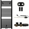 CERANO - Kúpeľňový radiátorový set Lincoln - kombinované vykurovanie, termo tyč - stredové pripojenie 50 mm - 366W - čierna matná - 1200x500 mm CER-663373