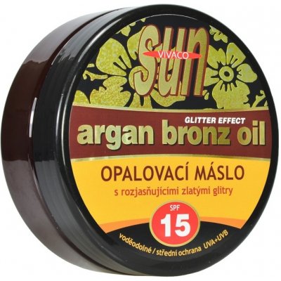 Vivaco SUN Argan oil opaľovacie MASLO SPF 15 s GLITRAMI a arganovým olejom pre rýchle zhnednutie\s200 ml