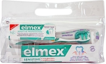 Elmex Sensitive zubná pasta 75 ml + zubná pasta 20 ml + zubná kefka + cestovná taštička darčeková sada