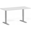 Výškovo nastaviteľný stôl, 160x80 cm, 2 motory, zaoblené rohy, sivá podnož, biela