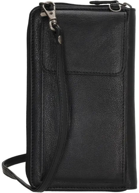 Čierna kožená kabelka na mobil + peňaženka 2v1 Dayana