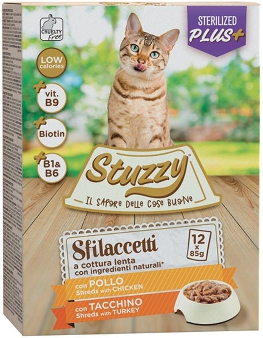 Stuzzy Cat Shreds Sterilized trhané kuracie a morčacie mäso 12 x 85 g