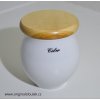 Dóza Baňák biela s dreveným viečkom Celer 10 cm český porcelán Dubí