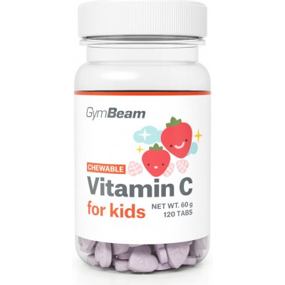 Vitamín C, tablety na cmúľanie pre deti - GymBeam jahoda 120 tab.