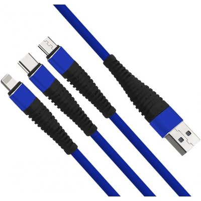 Bomba 3v1 Nylonový USB kábel pre iPhone/Android 1M Modrá F133 BLUE